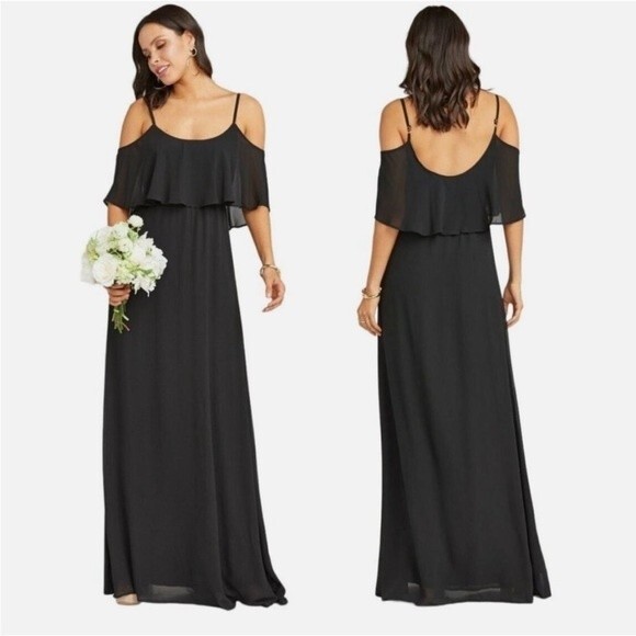 NWT Show Me Your Mumu Caitlin Ruffle Maxi Dress Black Chiffon Size XS - Picture 1 of 10